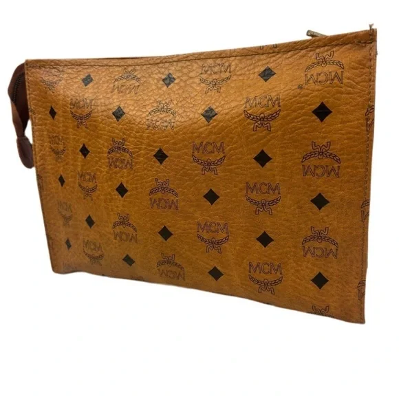MCM Brown Clutch Bag Monogrammed Leather